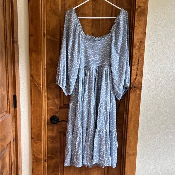 Torrid Light Blue Polka Dot Long Sleeve Dress - Picture 7 of 7